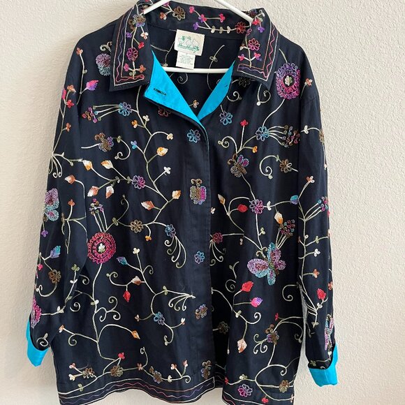 Quacker Factory Vintage Embroidered Beaded Floral Butterfly Jacket Size XL - Picture 1 of 8